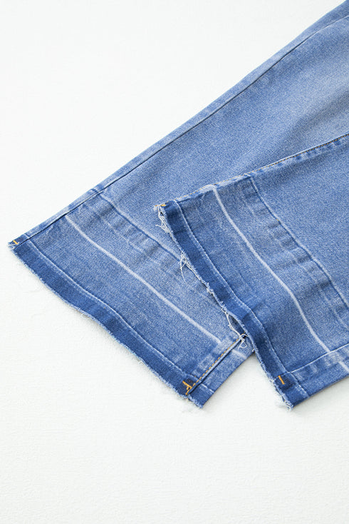 Raw Hem Unique Cuff High Rise Straight Loose Jeans